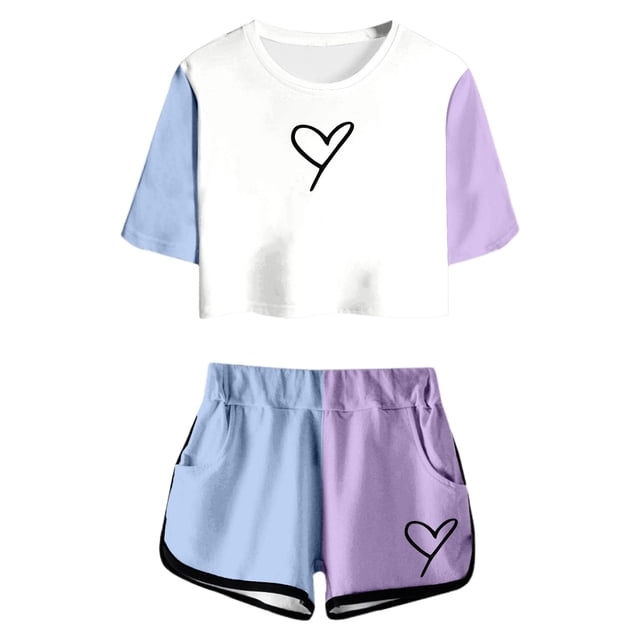 Hiiyo Big Girls' Outfits Color Block Short Sleeve Top and Shorts Set