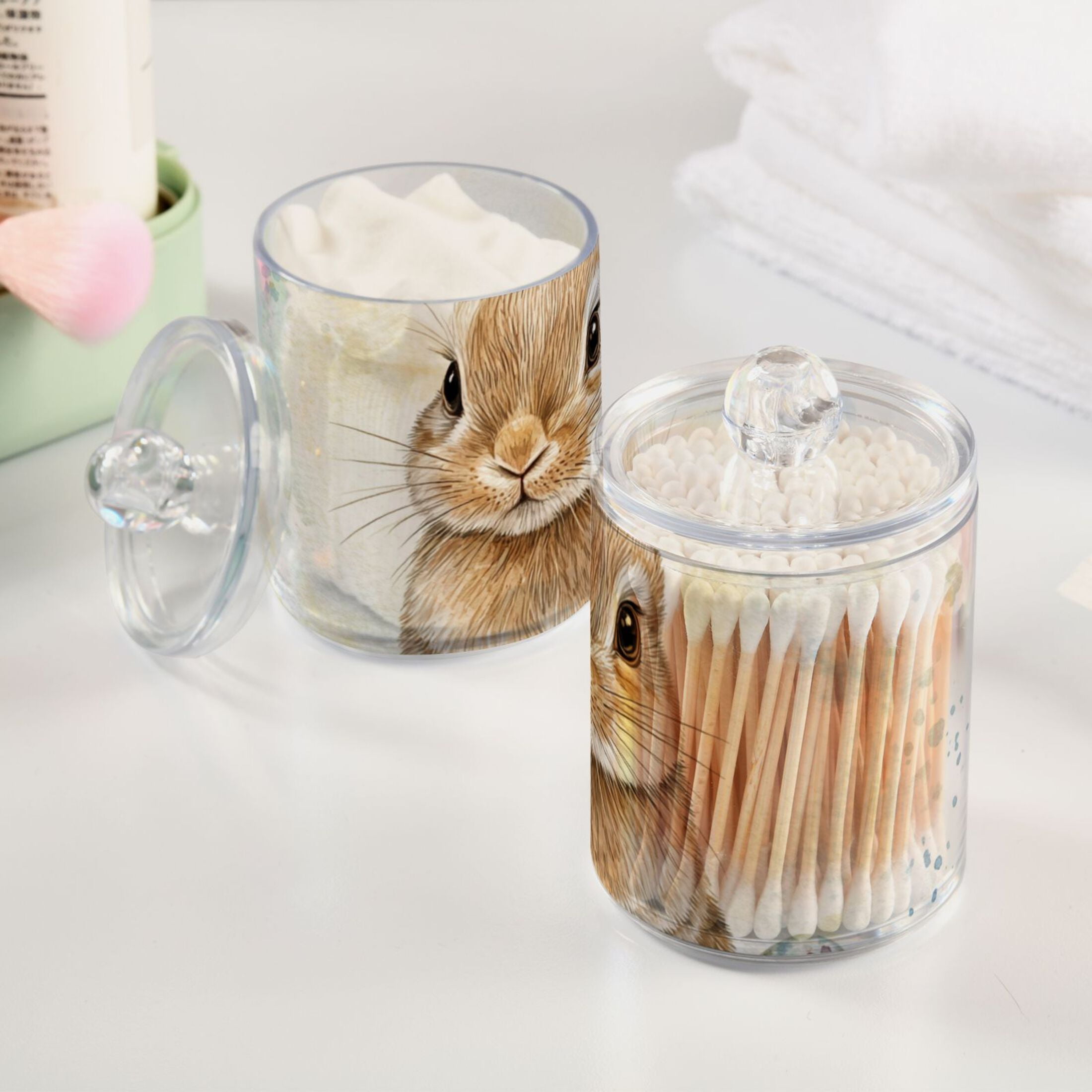 Ckdifva Bunny Easter Eggs Rabbit Storage Jar with Lid Acrylic Organization Storage Containers Set of 4