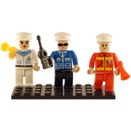 Brictek - 3 Mini-Figurines Navy Police and Fire Brigade