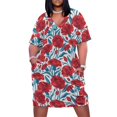 thumbnail image 2 of Red carnation flowers // beige background vivid red coral and peacock blue clove flowers Loose Pocket Dress dresses for woman, 2 of 7
