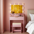 thumbnail image 5 of Tcbosik 27" Vanity Desk with Charging Station, Lighted Mirror and Cushioned Stool, Makeup Dressing Table with Drawer, Easy Assembly, Apple Pink, 5 of 6