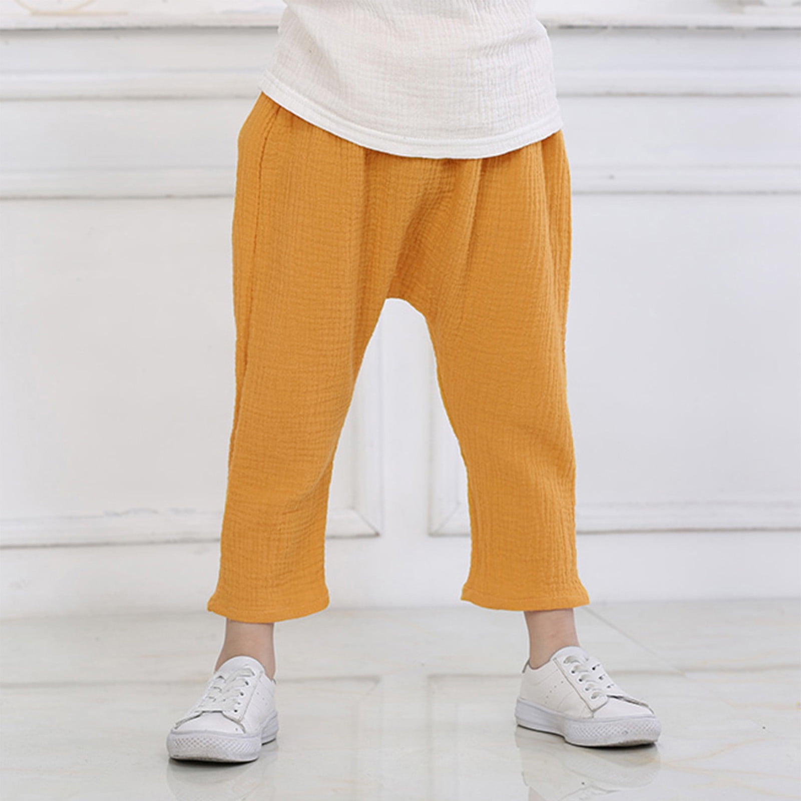 Dyfzdhu Girl Solid Harem Child Pant Linen Boy Toddler Pyjamas Baby