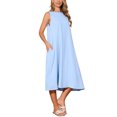 thumbnail image 4 of Vestidos de lino para mujer INSPIRE CHIC, con cuello redondo, corte holgado, sin mangas, vestidos de verano casuales con bolsillos, talla L, azul, 4 of 6