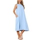 thumbnail image 4 of Vestidos de lino para mujer INSPIRE CHIC, con cuello redondo, corte holgado, sin mangas, vestidos de verano casuales con bolsillos, talla L, azul, 4 of 6