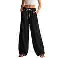 thumbnail image 2 of Women's Pants Plus Size Petite Summer Loose Casual High Waisted Elastic Waistband Pocket Straight Leg Cropped Pants, 2 of 8