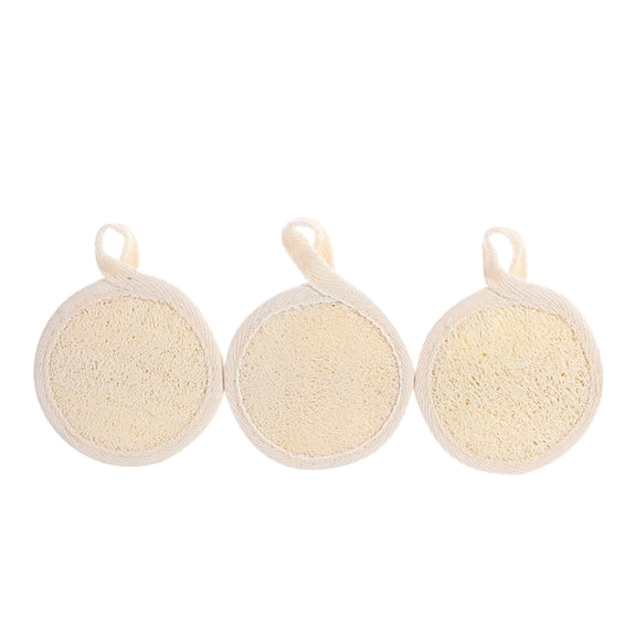 3/4 Pcs Exfoliating Loofah Sponge Pads Reusable Face Luffa Brush Luffa Body Facials Scrub Pad Manual Facials Cleansing Makeup Remover for Bathing, Showering, Easy to Use & Clean(Beige-3pcs,3x3")