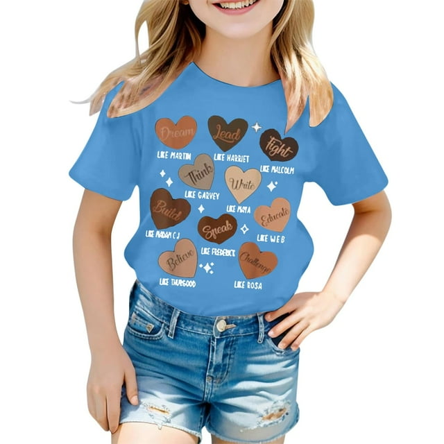T-shirts pour Filles Col Rond Imprimé Manches Courtes Chemise pour Filles Hauts d'Été pour Adolescentes Tenues pour Filles 1-2 Ans Mode Filles