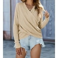 thumbnail image 3 of Women's Apricot Deep V-neck Long Sleeve Knit Sweater, 3 of 9