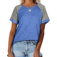 thumbnail image 4 of T-Shirt Femme à Manches Courtes Col Rond Blouse Décontractée, Bleu, L, 4 of 6