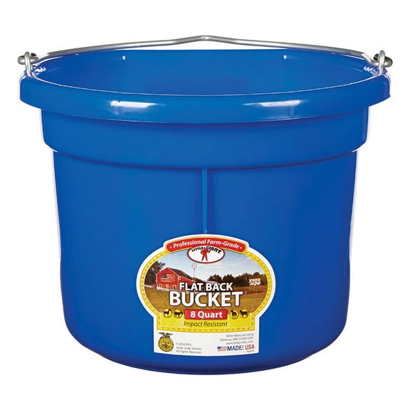 Miller Manufacturing P8FBBLUE Plastic Flat Back Bucket for Horses, 8-Quart, Blue
