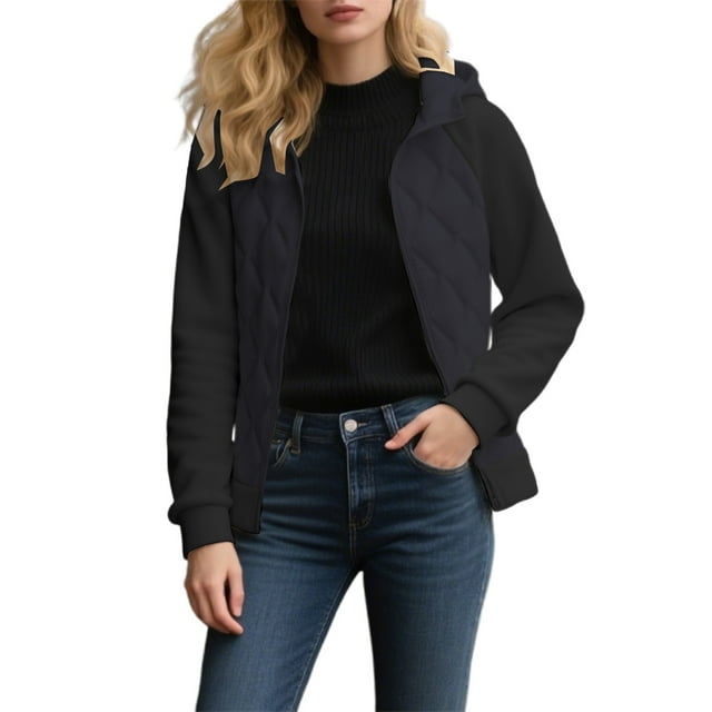 Women's Quilted Hooded Winter Drop Shoulder Casual Outerwear for Cold Weather Fashionable Jacket