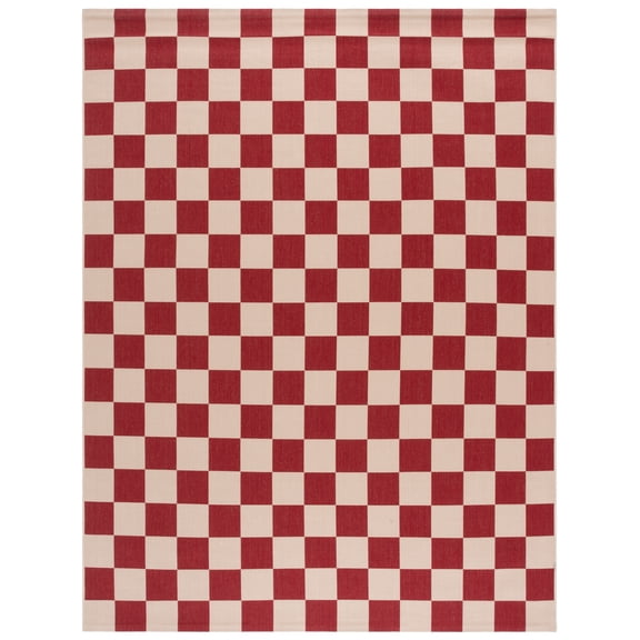 SAFAVIEH Courtyard Talbot Checkered Indoor/Outdoor Area Rug, Red/Beige, 8' x 10'