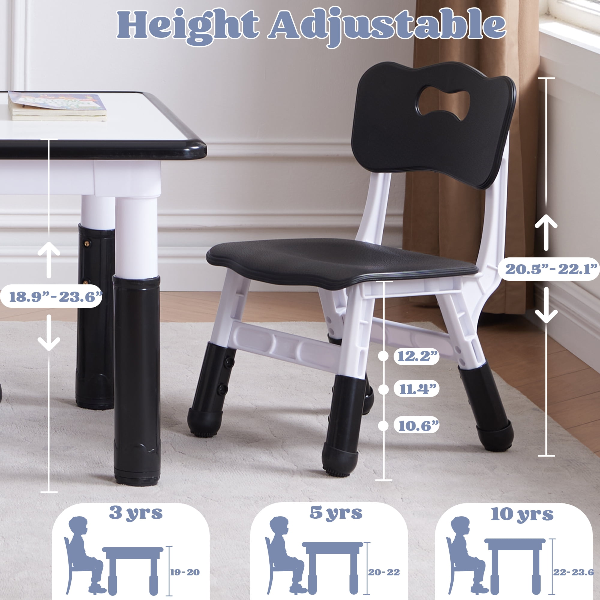 Kids Table and 4 Chairs Set, Height Adjustable Toddler Table and Chair Set, Toddler Desk with Graffiti Desktop & Non-Slip Legs, Children Activity Table for Daycare, Classroom