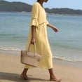thumbnail image 5 of HAJWOH Dresses for Women Cotton Linen Summer Dresses Half Sleeve Beach Boho Eyelet Lace Trim Flowy Maxi Sundresses, 5 of 6