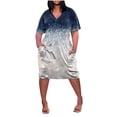 thumbnail image 1 of Robes d'Été pour Femmes 2025 Mode Imprimée Col en V Confortable Manches Courtes Longueur Genou avec Poches Robe Femmes Marine TG, 1 of 4