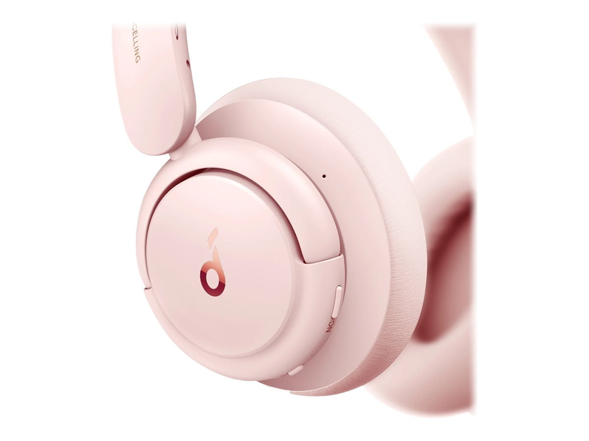 Soundcore Bluetooth, On-Ear Headphones, Noise-Canceling with USB-C Cable,  3.5mm AUX Cable, Travel Case, Pink, Q30