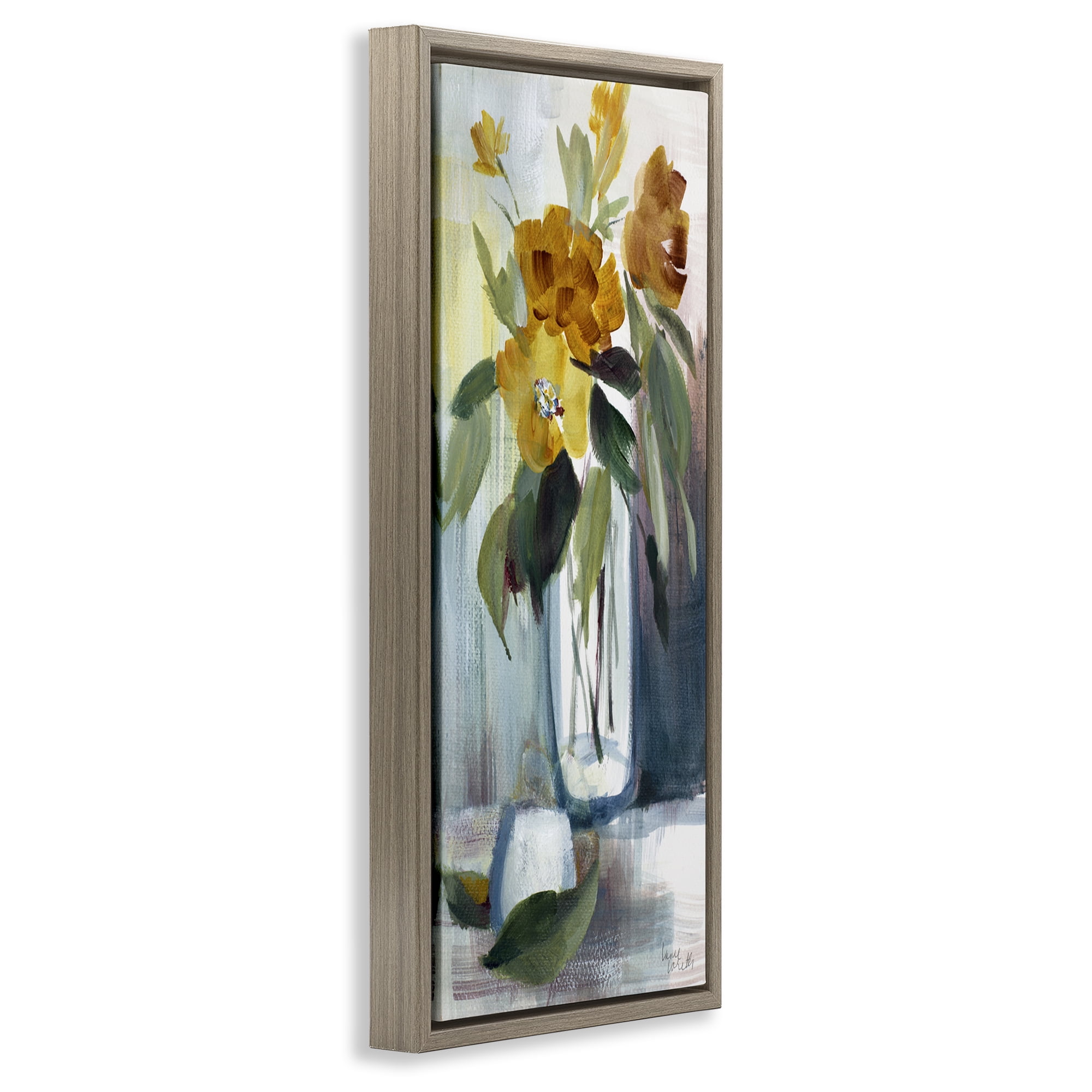 Stupell Industries Luminous Floral Bouquet Plants & Flowers Painting Brown Floater Framed Canvas Art Print Wall Art, 11 x 25