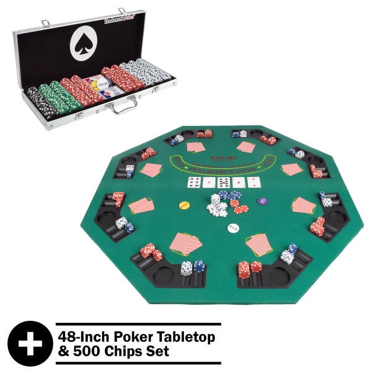 48-Inch Poker Table Top and 500 Chips Set – Foldable Topper with Space for 8 Players and Poker Chip Set with Case, Cards, and More by Trademark Poker