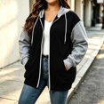 thumbnail image 7 of Women's Color Block Zip Up Hoodie Jacket Plus Size Casual Long Sleeve Sweatshirt with Side Pockets for Fall Winter, 7 of 7