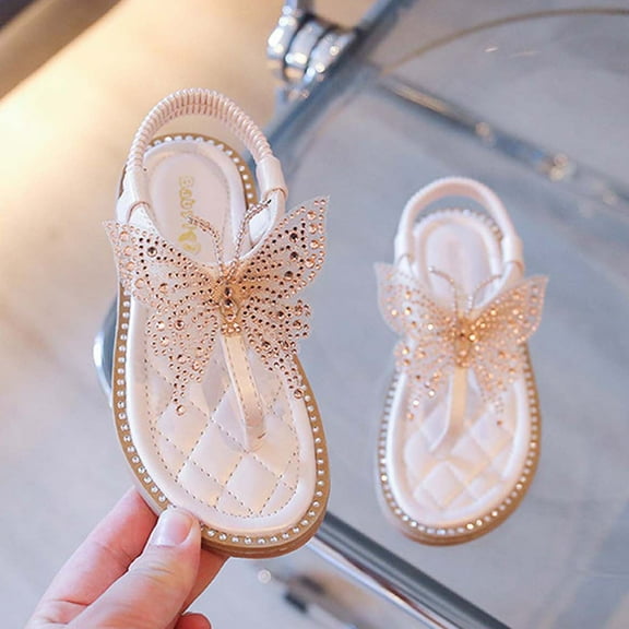 Toddler Sandals on Clearance Middle And Big Children Toddler Girls Rhinestone Butterfly Thong Sandals Soft Sole Princess Shoes Sandals,Gold Sandals For Kids Size 3-4 Years