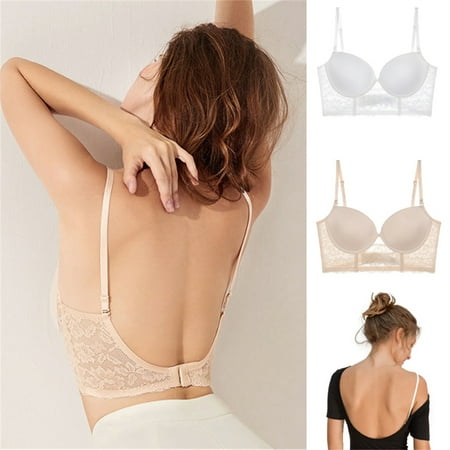 

VOOPET 2 Pack Women Sexy Lace Bra Invisible Deep U Backless Bralette Soft Seamless Wedding Underwear Push Up Lingerie