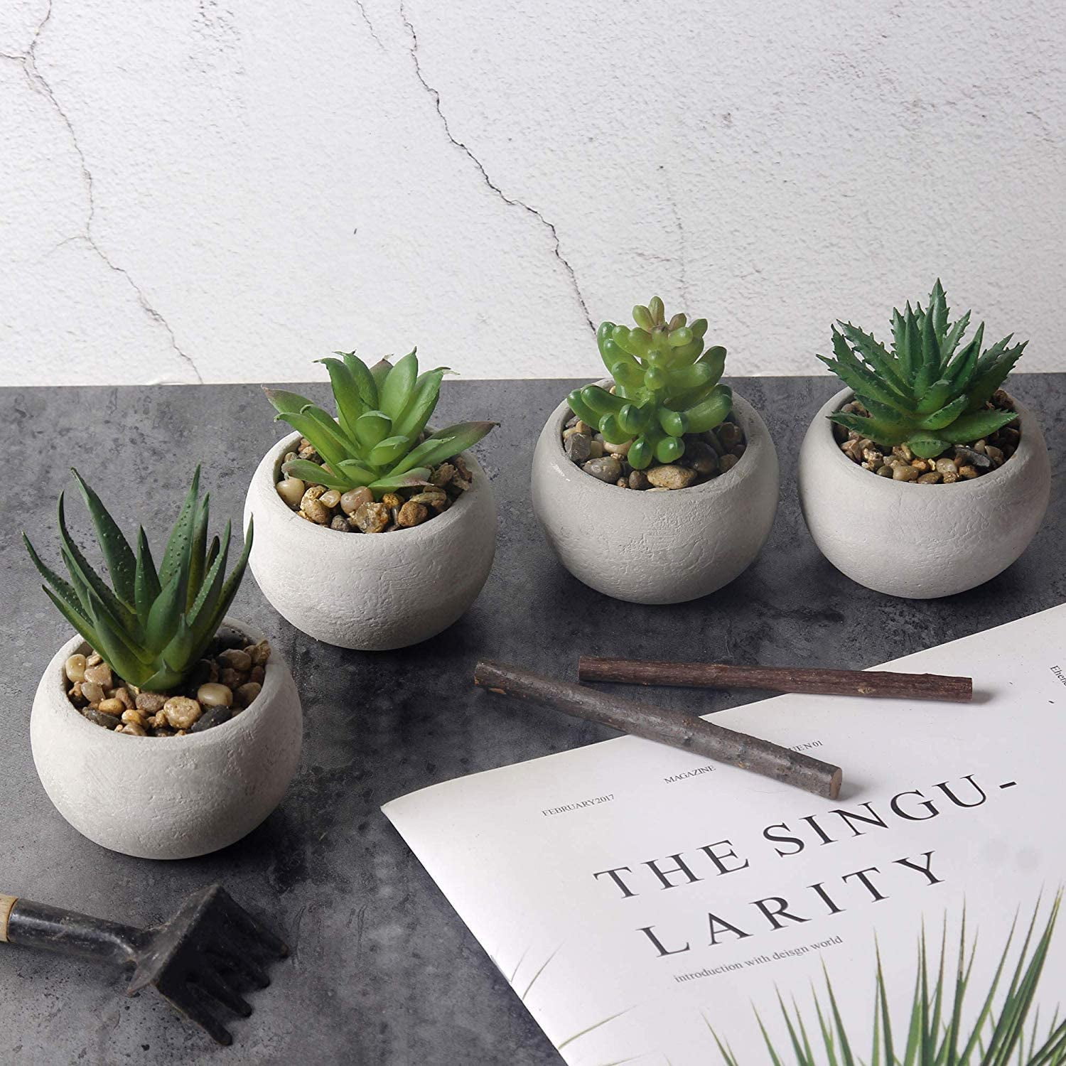 GIA Design Group Mini Faux Cactus Succulents Plants in Pot for Shelfs