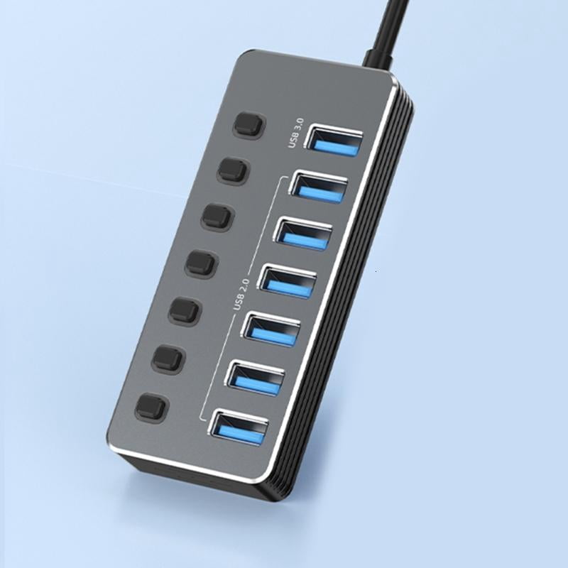 CEORPER Type C Power USB Hubs 7Port Aluminum Alloy Independent Switches LED Indicators