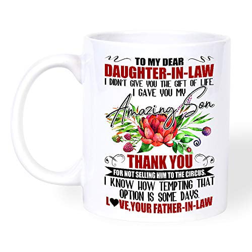 To My Dear Son-In-Law Mug Son in Law Coffee Mugs Funny Novelty Letter Pattern Printed Cup Gift from Mother Mom Gift Birthday Ceramic Cup for Men Father Son