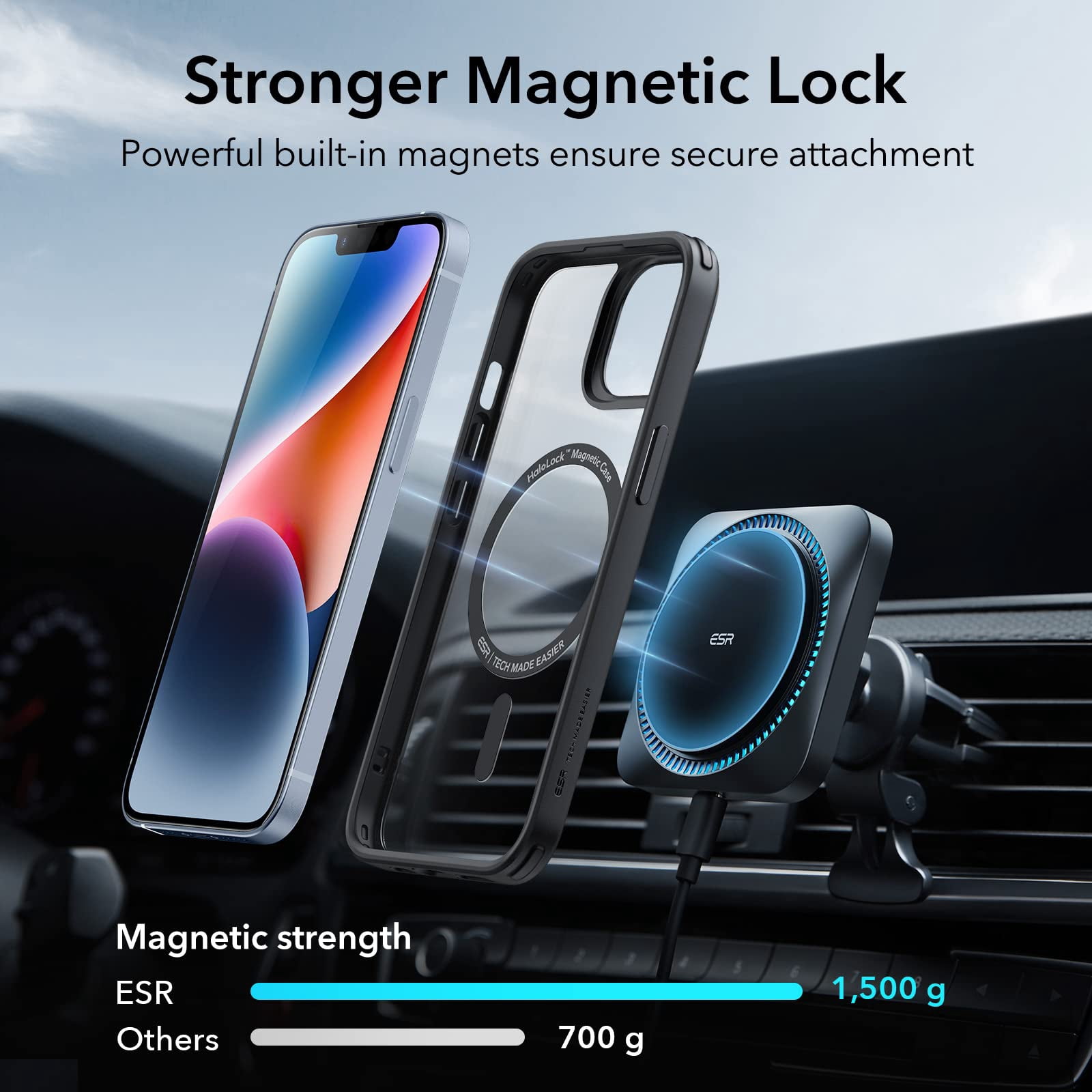Esr For 14 /iphone 13 Case  Compatible With Magsafe Shockproof Military-grade Protection Magnetic Phone 14/13 Classic Hybrid (halolock) Clear Black