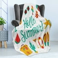 thumbnail image 4 of Hello Summer Soft Flannel Fleece Throw Blanket, Summer Objects Starfish Watermelon Pineapple Cactus with Colorful Wording, Cozy Plush for Indoor and Outdoor Use, 70" x 90", Multicolor, by Ambesonne, 4 of 5