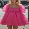 thumbnail image 4 of Femmes Bouffant Manches Tulle Princesse Robe Cou Carré Ruffle Mesh Mariage Fête de Bal Fée Été Mini Dres, 4 of 8