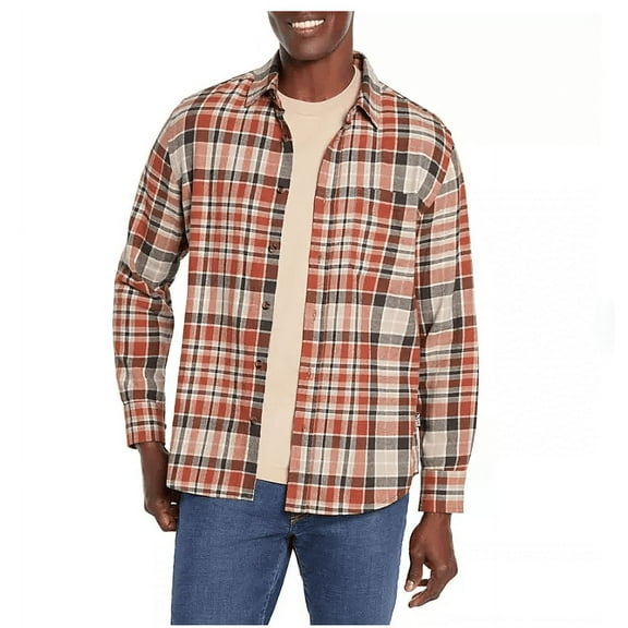 Eddie Bauer Men's Flannel Shirt Clay Combo Plaid Small
