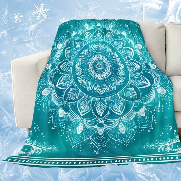 Turquoise Boho Cooling Blanket, Lightweight Breathable Summer Throw Blanket with Double Sided Cold Effect, Abstract Art Floral Ethnic Tribal Picnic Beach Blankets Bed Sheet for Hot Sleepers 50"x60"