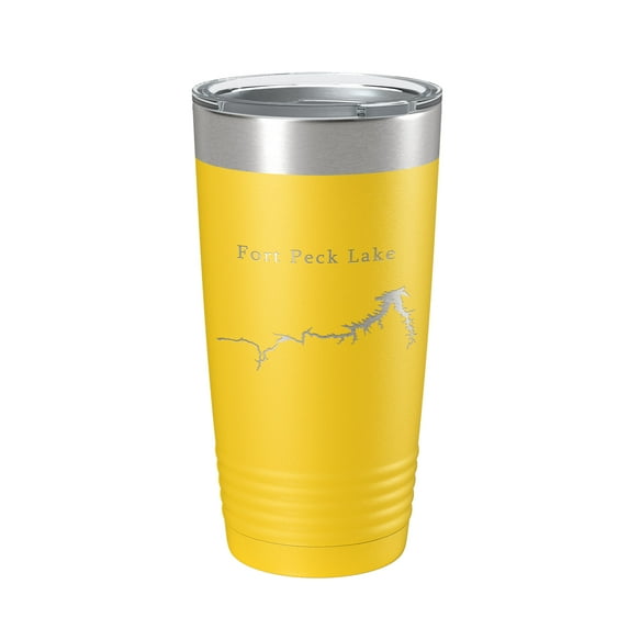 Fort Peck Lake Map Tumbler Travel Mug Insulated Laser Engraved Coffee Cup Montana 20 oz Yellow