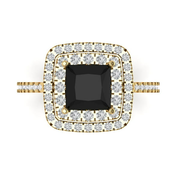 Halo Engagement Ring for Women - 2.07ct Natural Onyx in 14K Yellow Gold Promise Ring