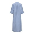 thumbnail image 4 of Sakmal Shirt dresses Womens Long Long Sleeve V Neck Blue Striped Dresses ,Sizes S-2XL, 4 of 6