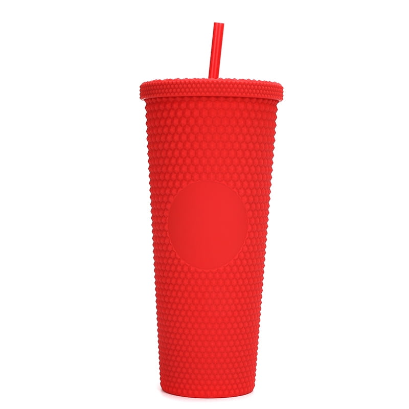 Matte Studded Cups,Casewin 24oz Studded Double Wall Plastic Tumblers with  Straw,BPA FREE,Insulated Cold Water Cups with Leakproof Lids and Straw,DIY