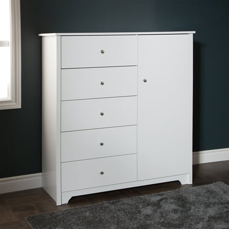 HomeStock Baroque Bonanza 5-Drawer Chest - White Dresser, 18"D x 19.38"W x 48.75"H. - 5 Drawer Bedroom Chest, Contemporary Wooden Storage Furniture with Sleek Antique Metal Handles