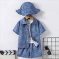 thumbnail image 2 of KPOPLK Toddler Boys Clothes 3 Piece Animal Print Button-down Shirt Outfits with Elastic Waist Shorts + Hat 3T 4T 5T 6T 7T Size 6-7 Years, 2 of 7