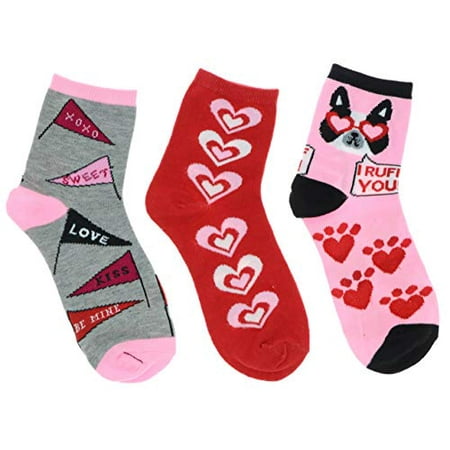 

Be Mine Women s Valentine s Day Crew Socks (Boxer Ruff You Love Pennants Red Hearts)
