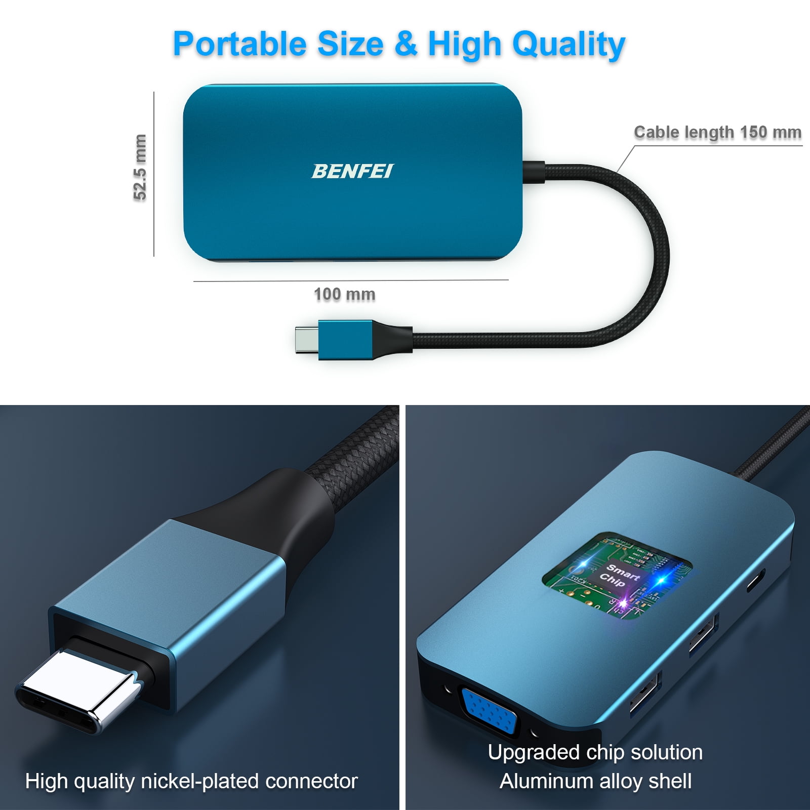 BENFEI USB C Docking Station, 8-in-1 USB C Hub with Triple Display Dual HDMI, VGA, 3*USB 3.0, 100W Power Delivery, 3.5mm AUX Audio Compatible with MacBook Pro, XPS and More