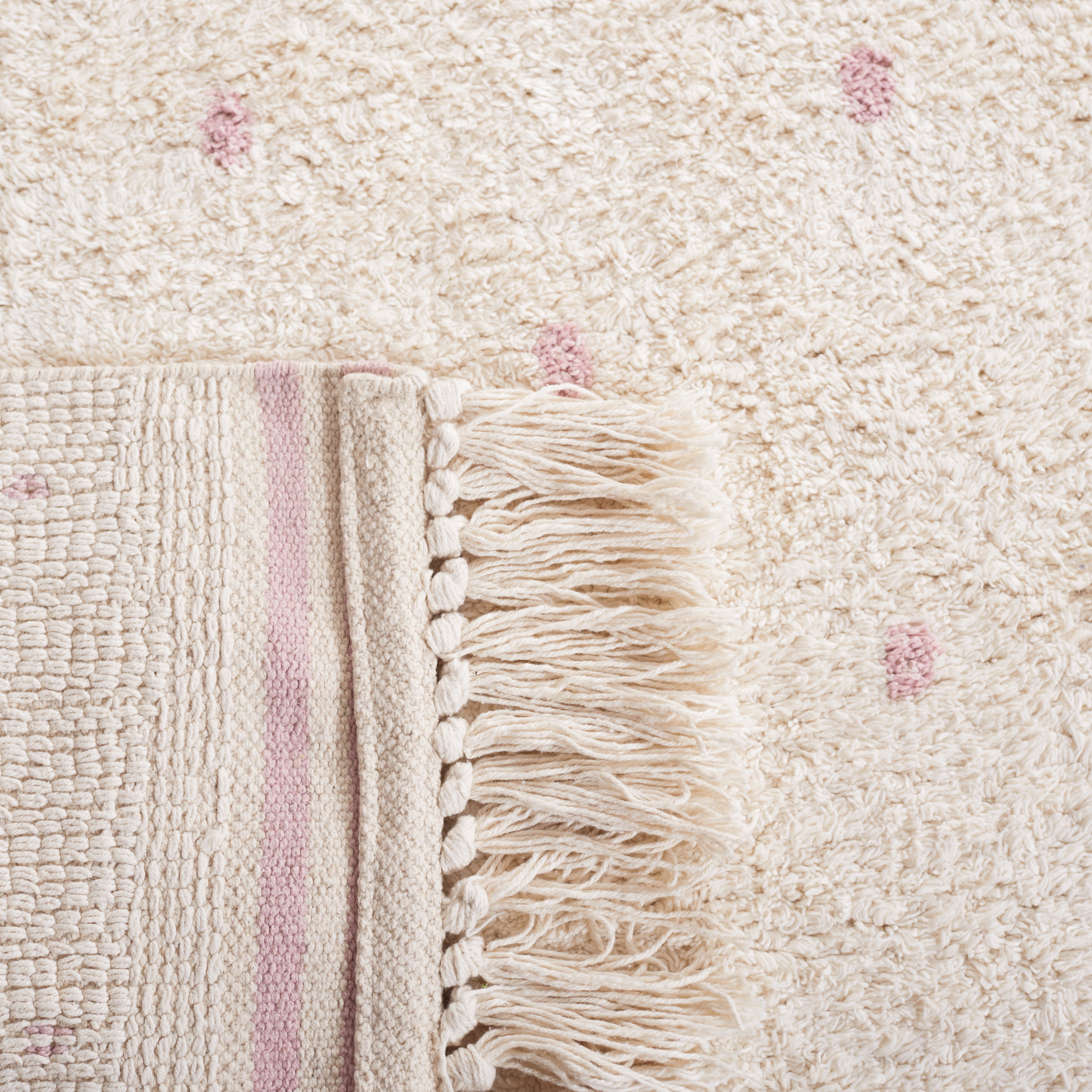 SAFAVIEH Easy Care Leptis Polka Dot Cotton Machine Washable Area Rug, Ivory/Pink, 6' x 6' Round
