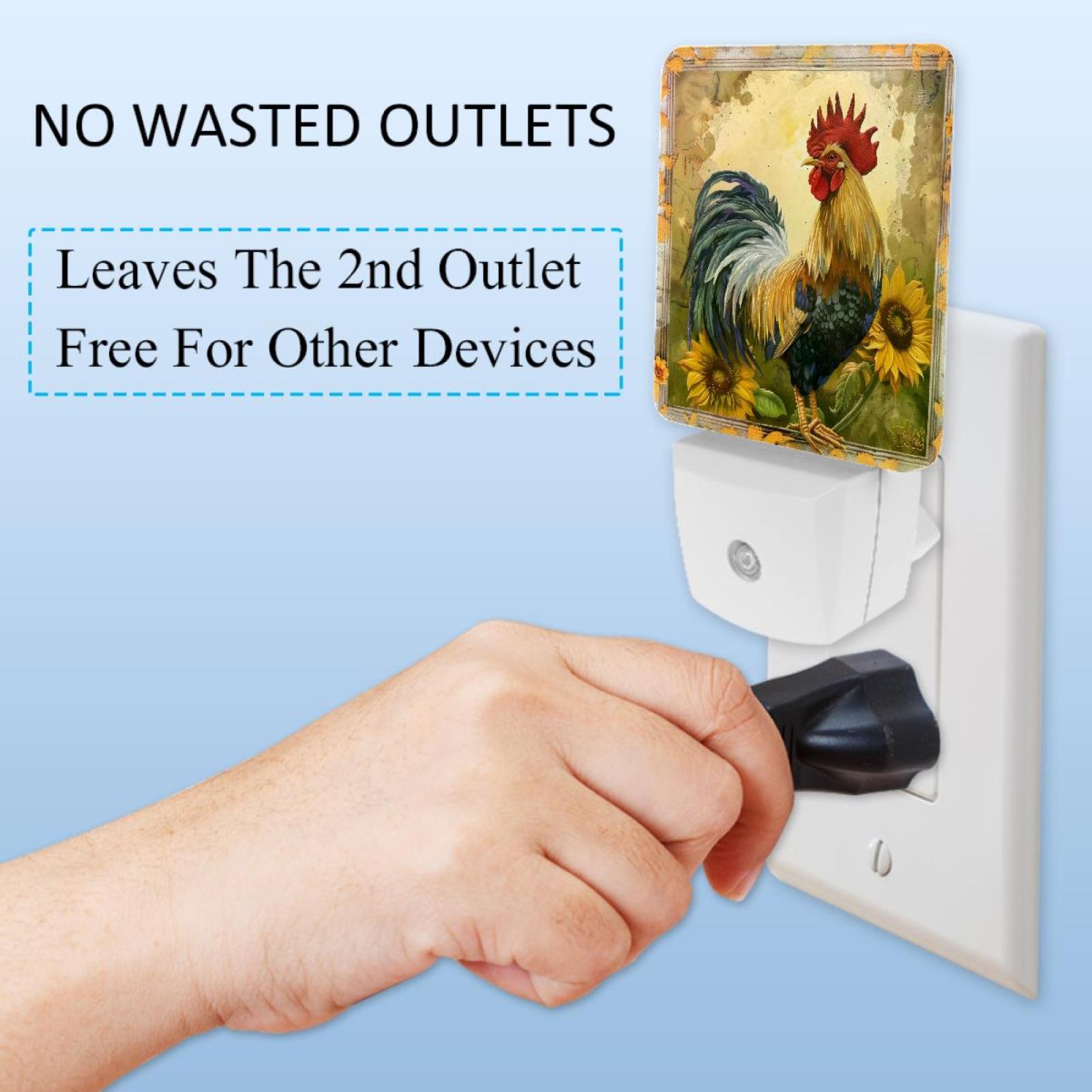 PhooArto Vintage Rooster Sunflower Art Pattern Plug in LED Night Light Auto Sensor Dusk to Dawn Decorative Night for Bedroom, Bathroom, Kitchen, Hallway, Stairs, Baby's Room, Energy Saving