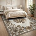 thumbnail image 3 of ODIKA 8'x10' Washable Area Rug Carpetas Frame Neutral Symmetrical Bouquet Decorative Vintage for Dining Room, Large Office, Lounge, Non-Slip Chair-Friendly Mat, 3 of 7
