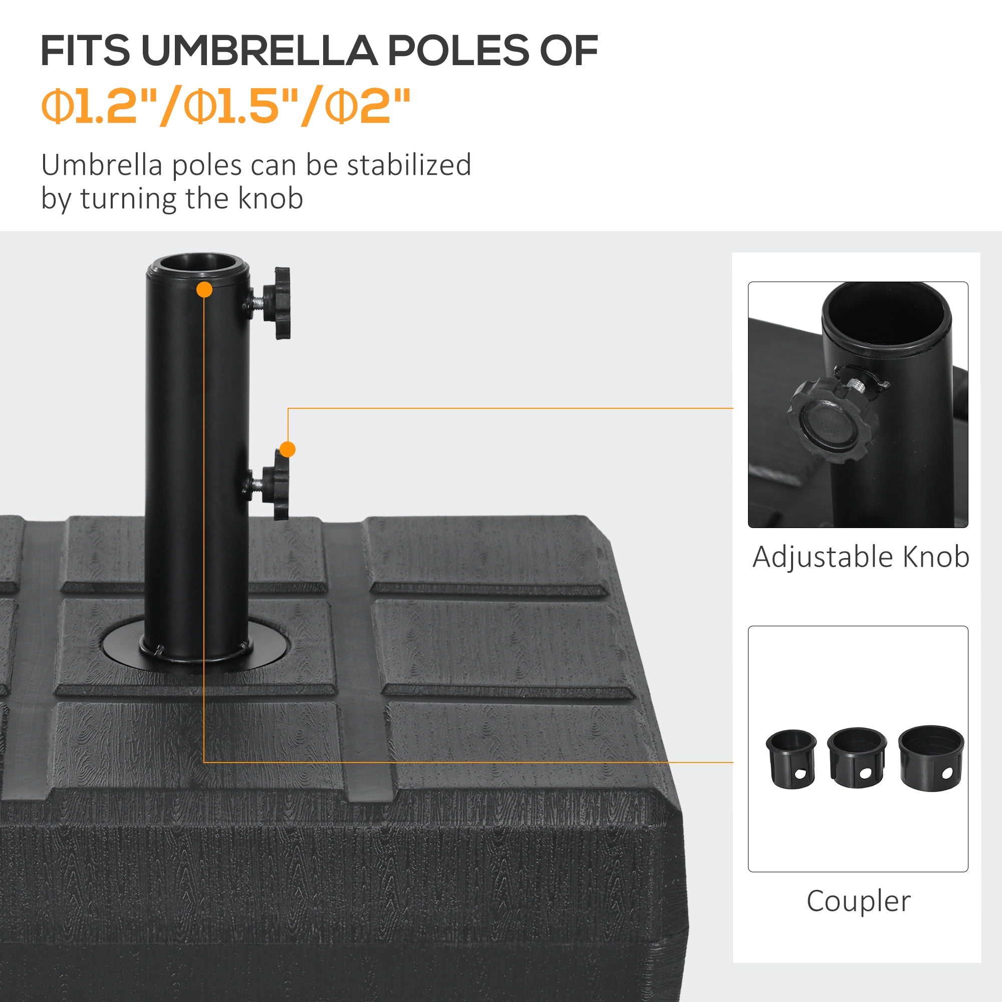 Outsunny Fillable Umbrella Base for 1.2" 1.5" 2" Umbrella Pole, Black