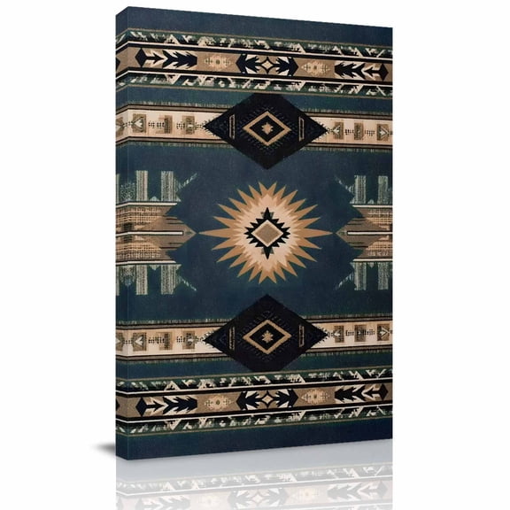 Canvas Wall Art Southwestern Style Canvas Art Print Tan Blue Stripes Arrowhead Geometric Pictures Wall Decor for Living Room Bedroom Artwork Decorations Stretched Framed Ready to Hang 18"x24"