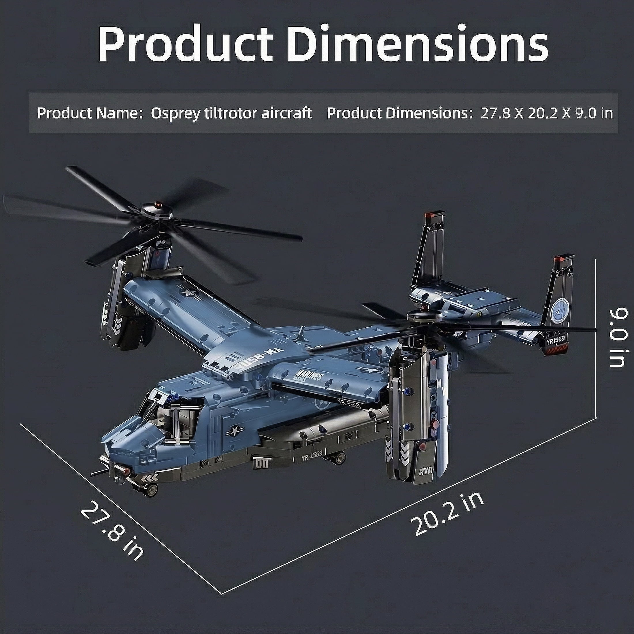 1486-Piece V-22 Osprey Military Helicopter Building Blocks Set, Collectible Aviation Model Kit for Adults & Teens