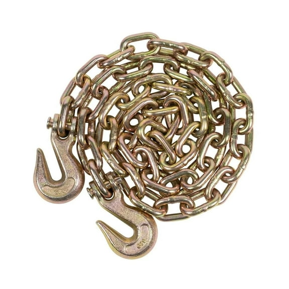 3/8 Inch x 16 FT Grade 70 Binder Chain with Clevis Grab Hooks - G70 Transport Tow Chain - 6,600 Lbs Working Load Limit