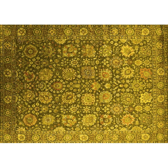 Ahgly Company Machine Washable Indoor Rectangle Oriental Yellow Industrial Area Rugs, 7' x 10'