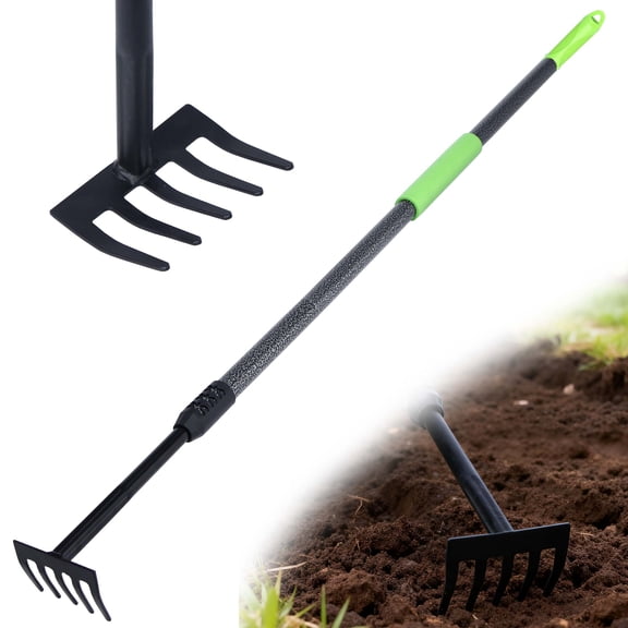 YARTTING Garden Hand Rake, Small Hand Cultivator with Adjustable Handle, Hand Weeder Tool for Weeding, Digging,Aerating, Loosening Soil